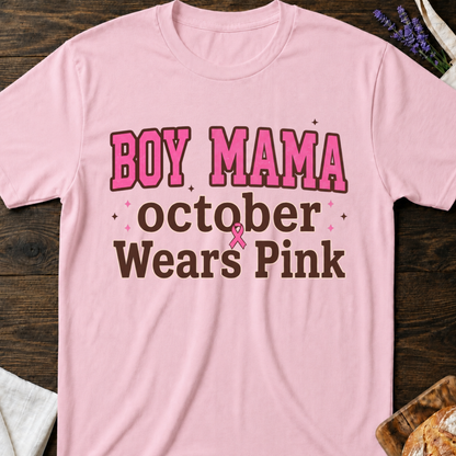 Boy Mama October Wears Pink T-Shirt