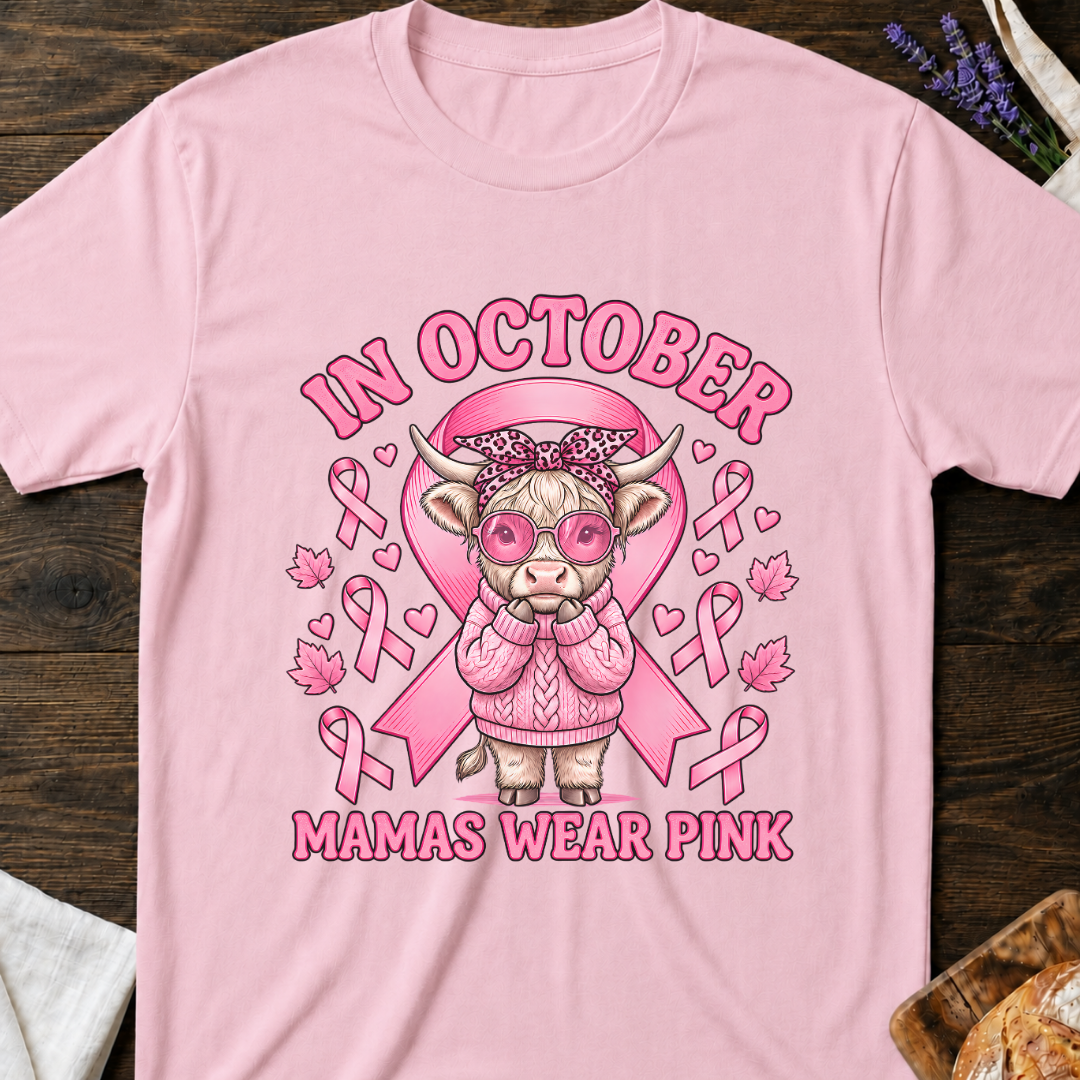 In October Mamas Wear Pink Highland Cow T-Shirt