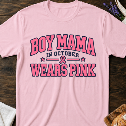 Boy Mama in October Wears Pink T‑Shirt