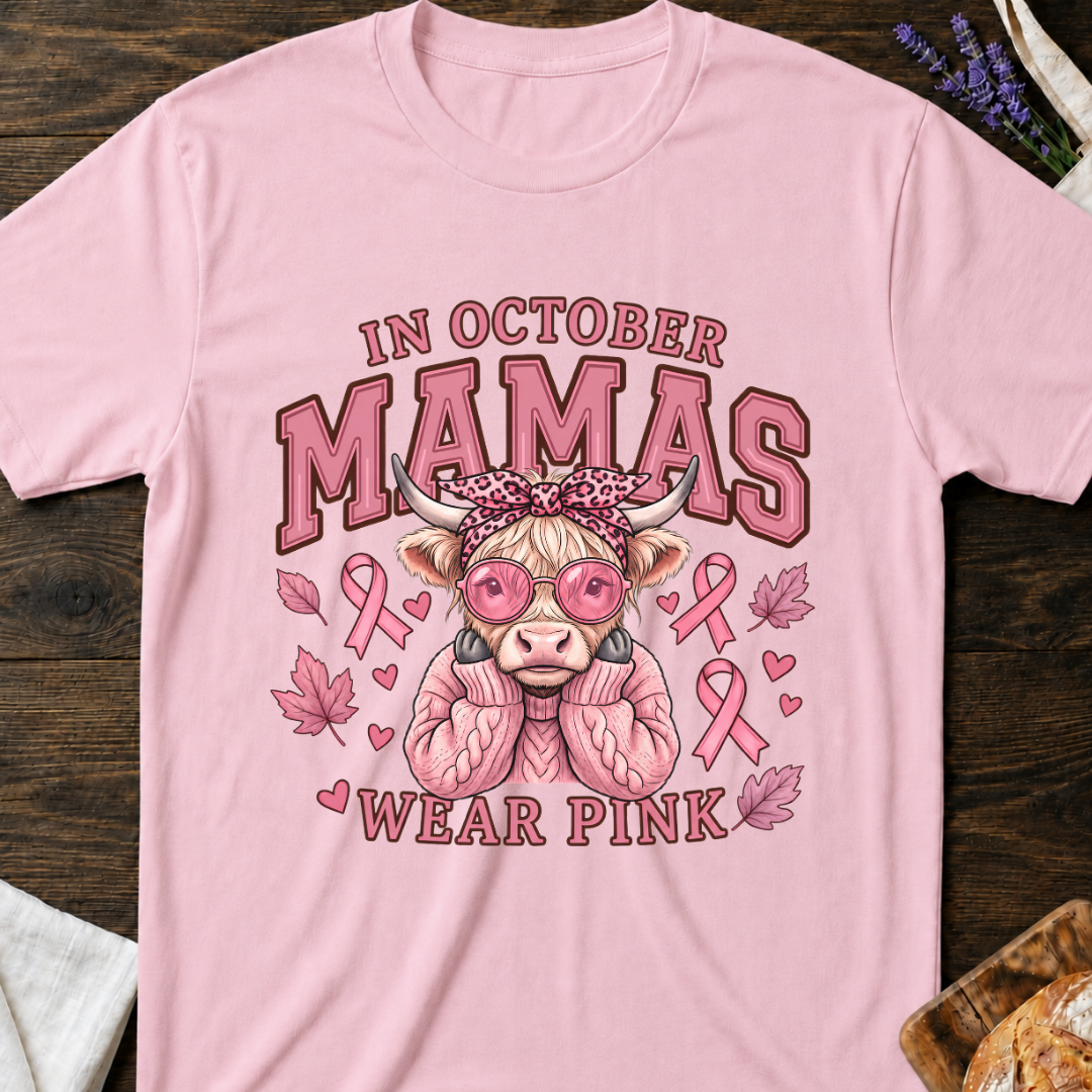 In October Mamas Wear Pink Highland Cow Shirt