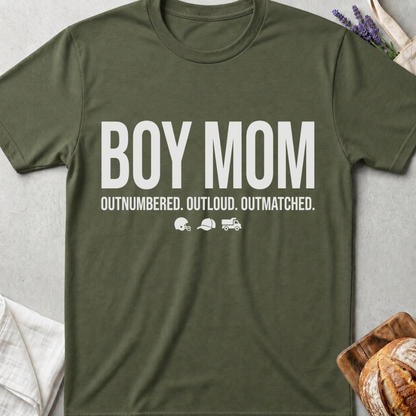 Boy Mom Shirt | Outnumbered Outloud Outmatched T-Shirt