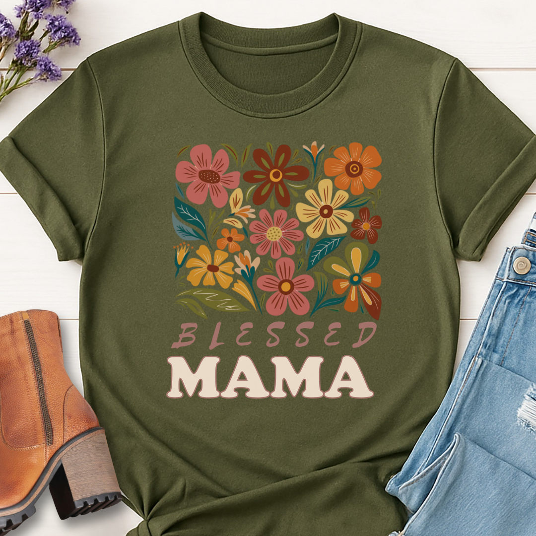 Blessed Mama Floral T-shirt - Faith Inspired Mom Tee
