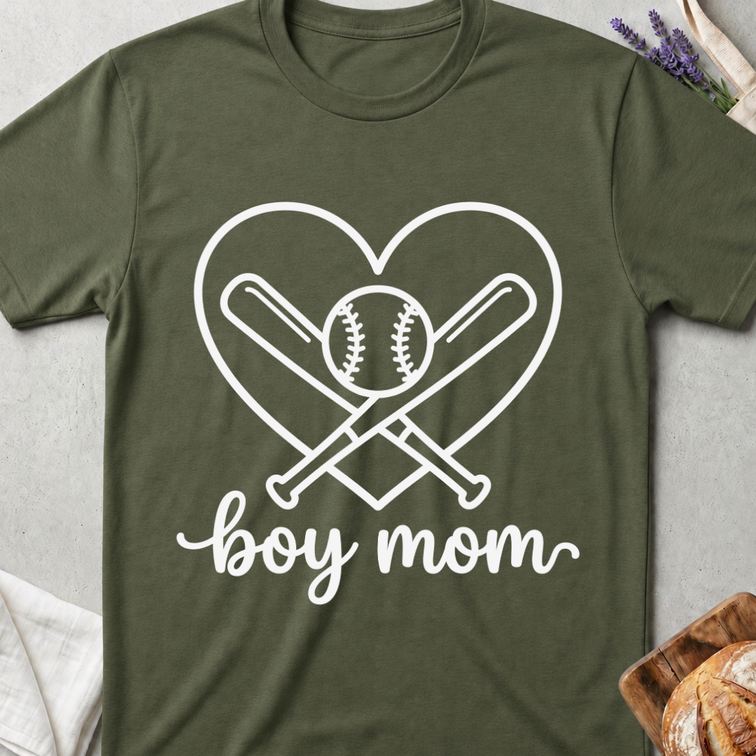 Boy Mom Baseball Heart T-Shirt