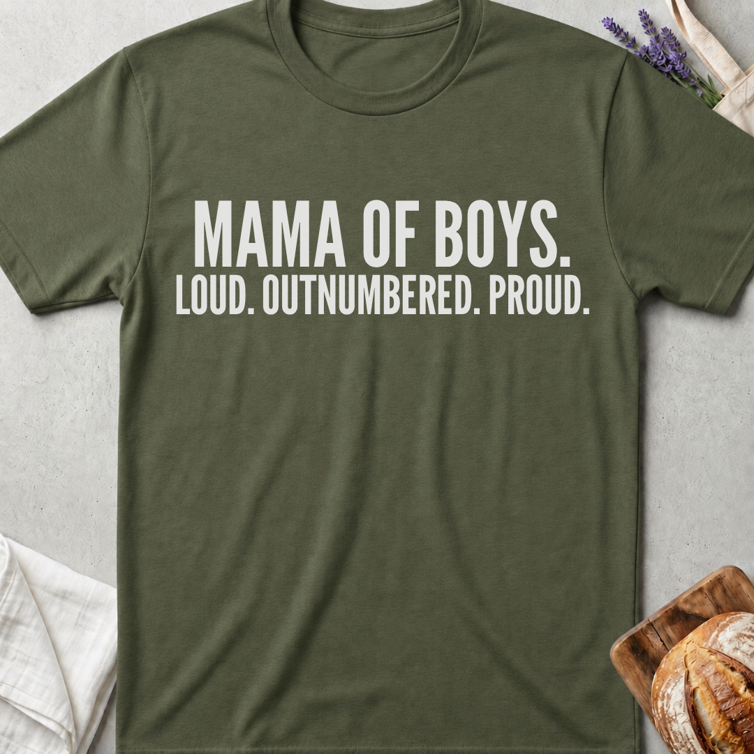 Mama of Boys Shirt | Loud Outnumbered Proud T-Shirt for Boy Moms