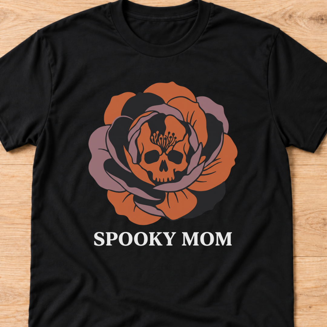 Spooky Floral Skull Mom T‑Shirt
