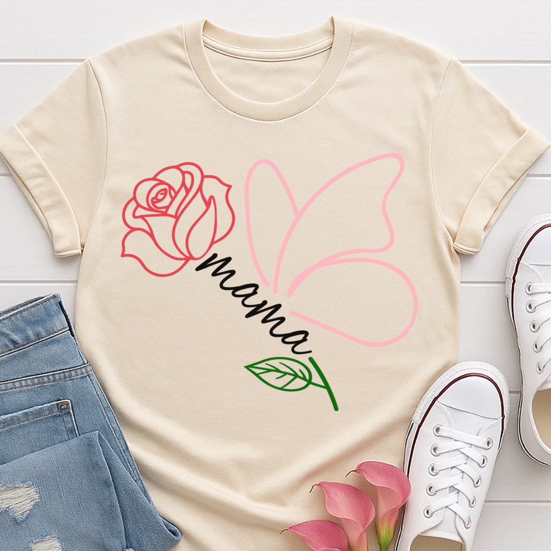 Mama Butterfly Floral T-shirt - Soft & Elegant Mom Tee