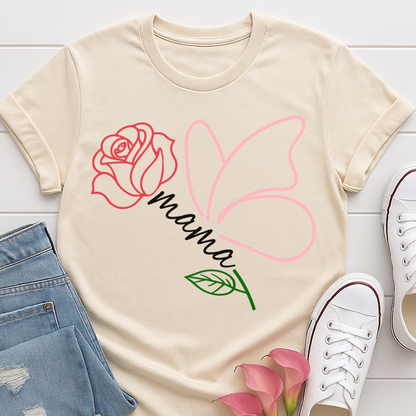 Mama Butterfly Floral T-shirt - Soft & Elegant Mom Tee