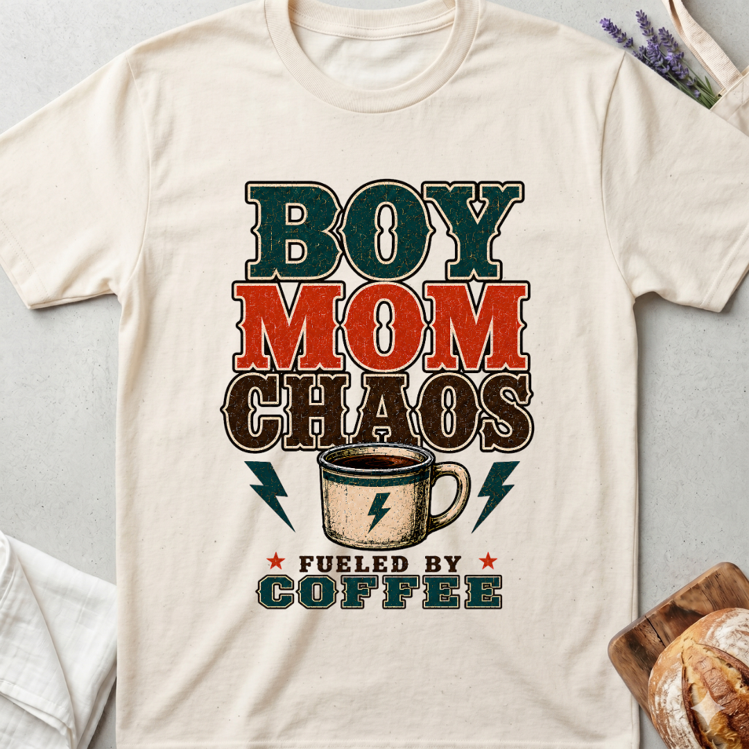 Boy Mom Chaos Fueled by Coffee T-shirt