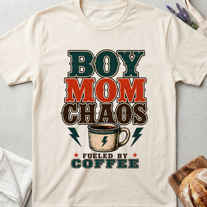 Boy Mom Chaos Fueled by Coffee T-shirt