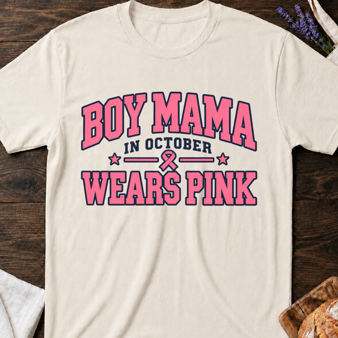 Boy Mama in October Wears Pink T‑Shirt