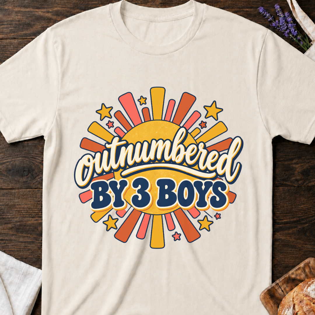 Outnumbered by 3 Boys T-Shirt - Retro Mom Shirt