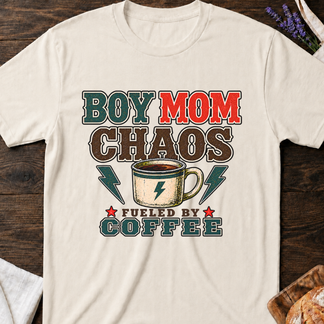 Coffee Chaos Boy Mom T-Shirt