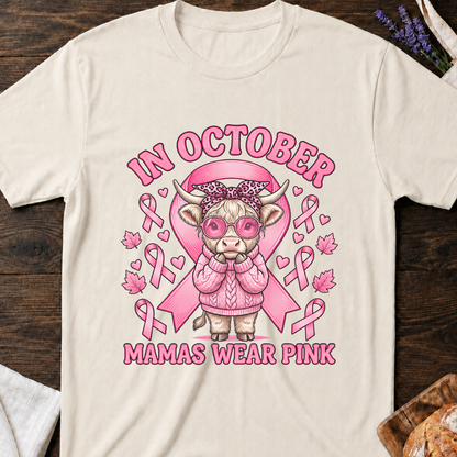 In October Mamas Wear Pink Highland Cow T-Shirt