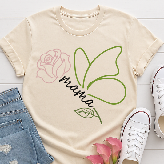 Mama Butterfly Floral T-shirt - Soft & Elegant Mom Tee