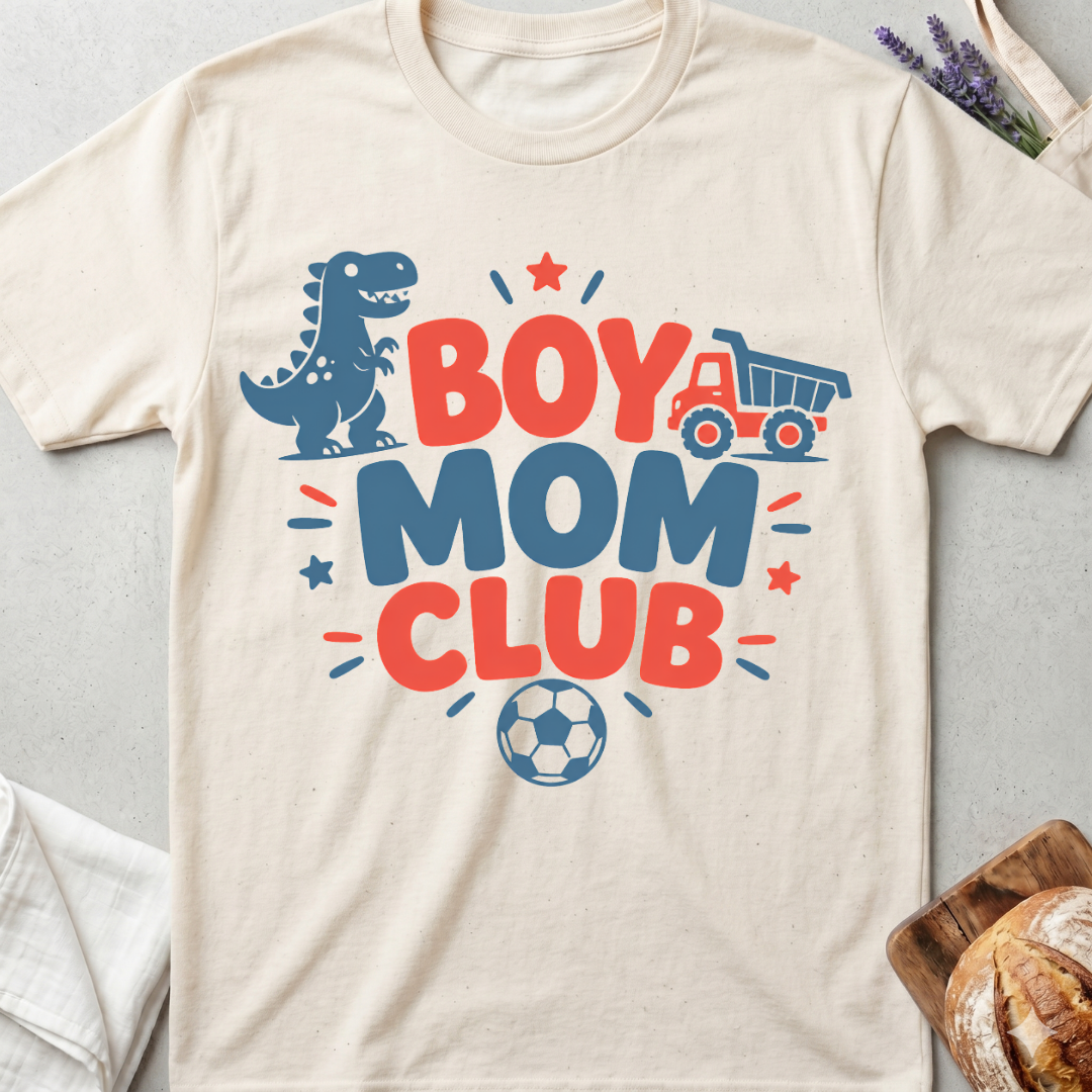 Boy Mom Club T-Shirt - Cute Sports & Dino Mama Tee