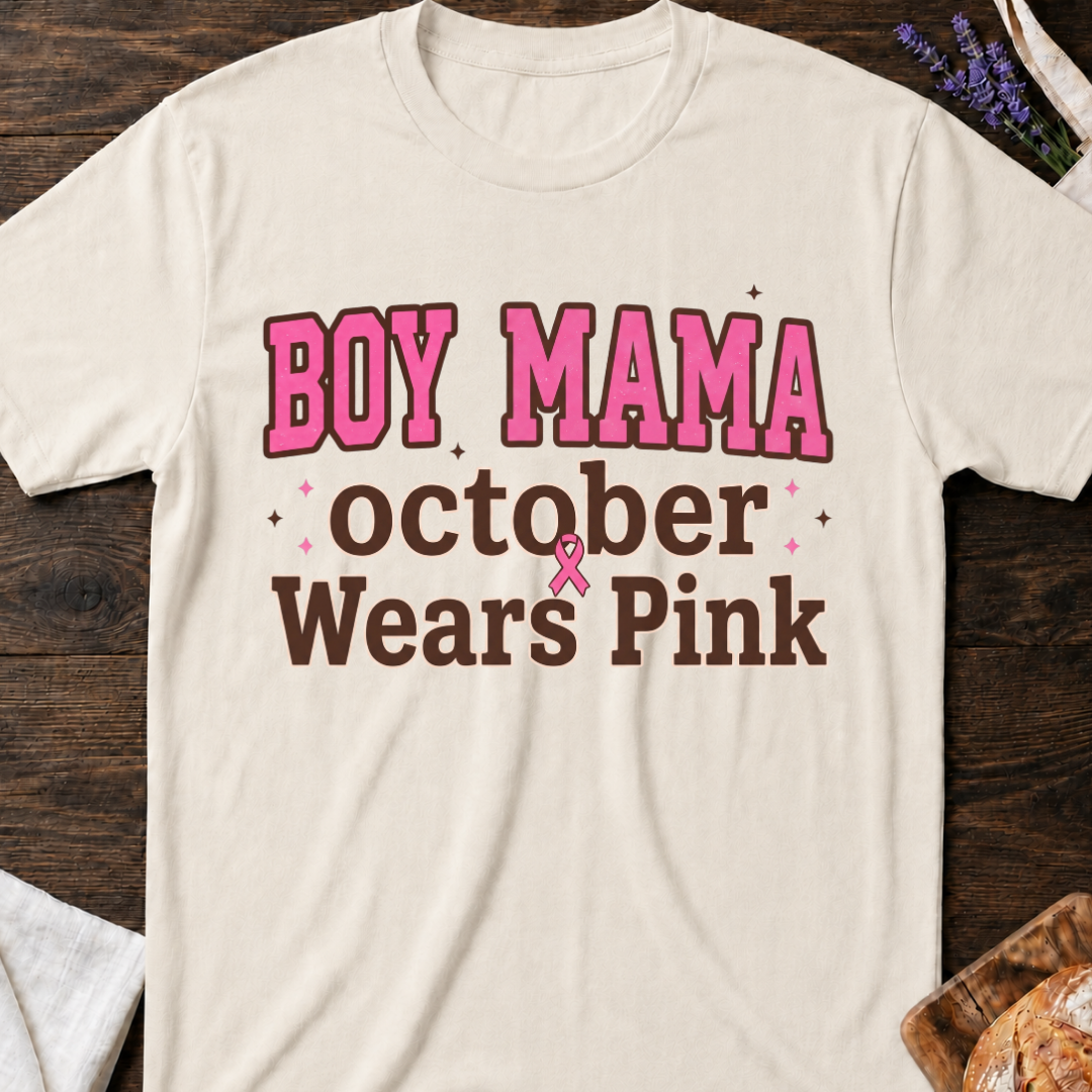 Boy Mama October Wears Pink T-Shirt
