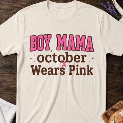 Boy Mama October Wears Pink T-Shirt