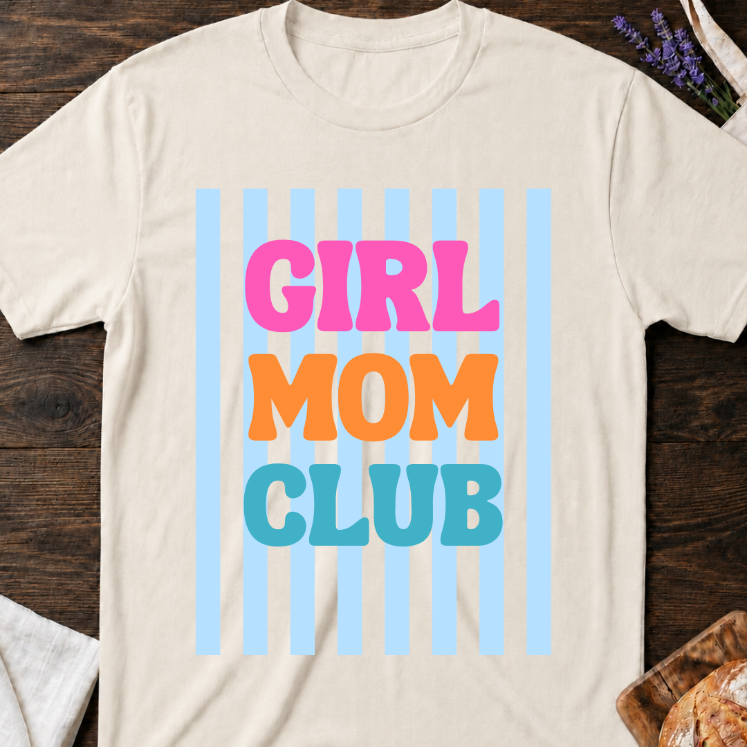 Girl Mom Club Colorful Striped T-Shirt
