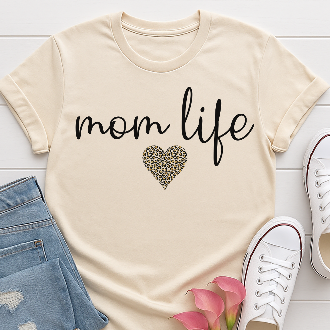 Mom Life Leopard Heart T-shirt - Cute Mama Tee