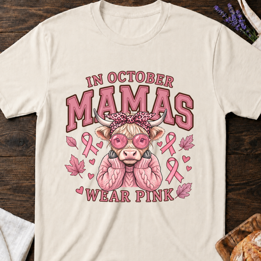 In October Mamas Wear Pink Highland Cow Shirt