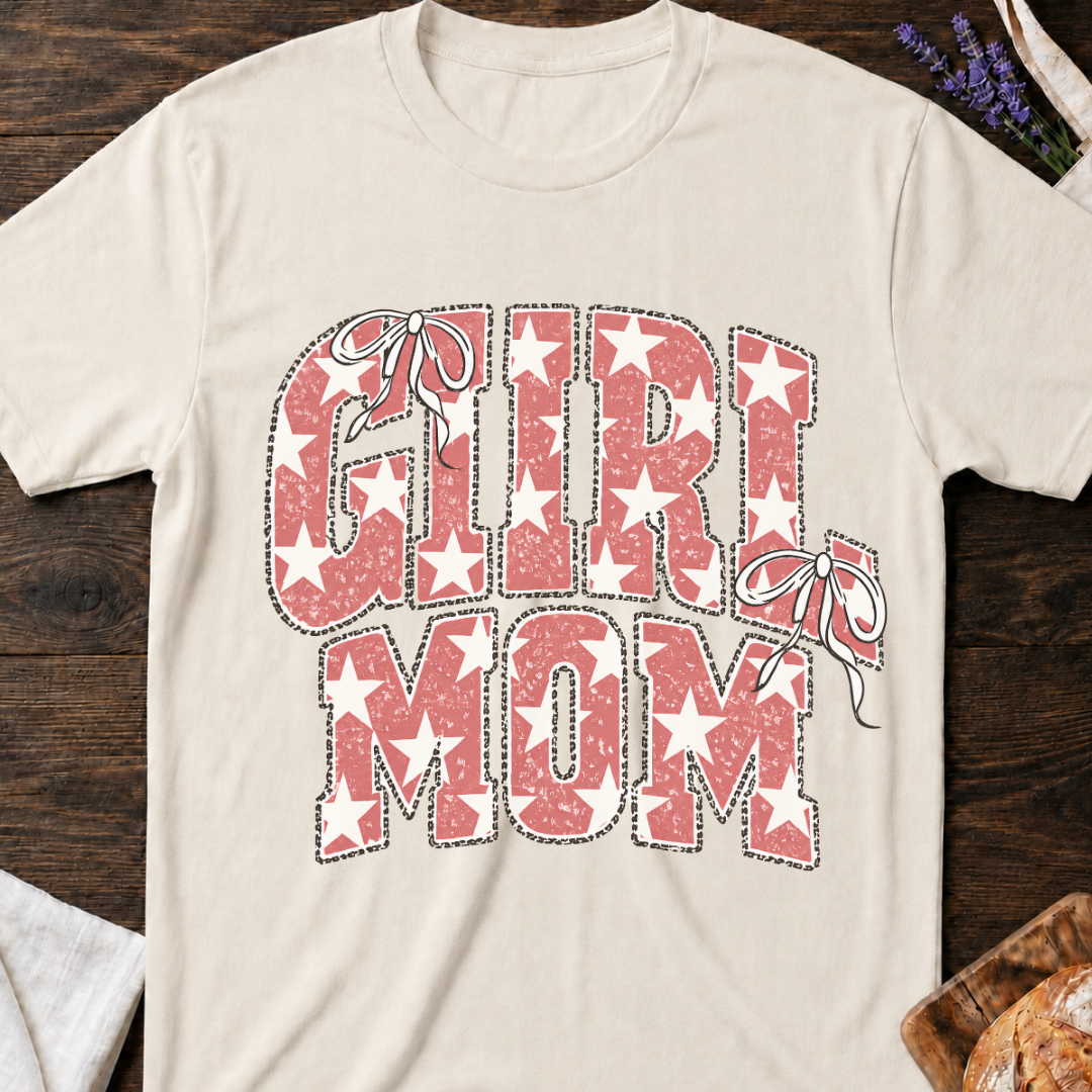 Girl Mom T-shirt - Stars en Coquette Bows Graphic Tee