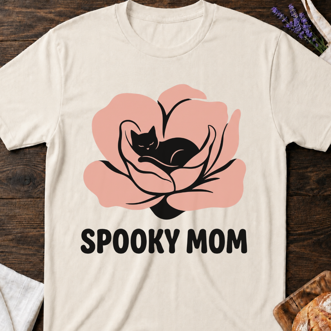 Spooky Mom Black Cat Flower T-Shirt