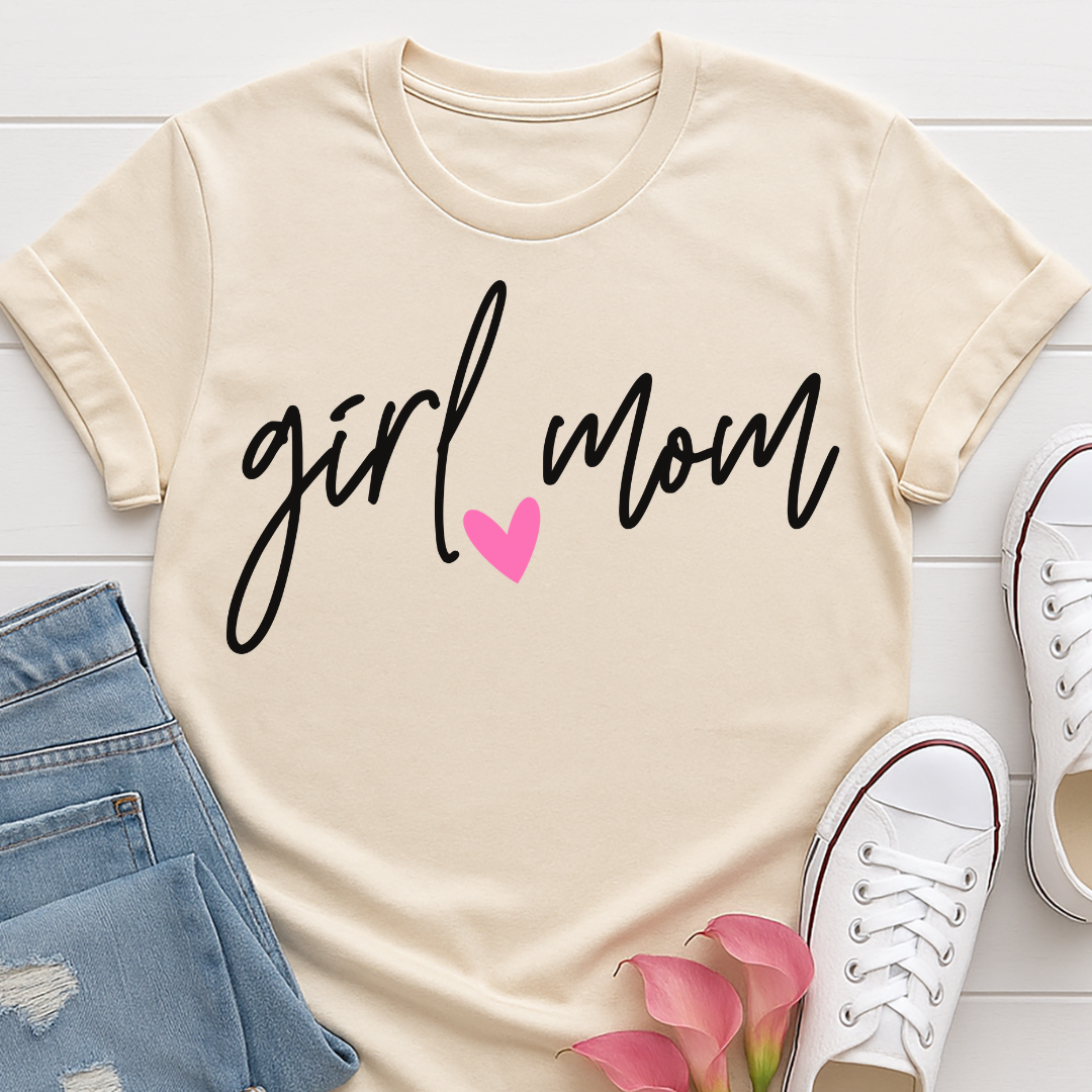 Girl Mom Script Heart T-shirt