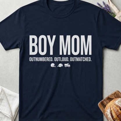 Boy Mom Shirt | Outnumbered Outloud Outmatched T-Shirt