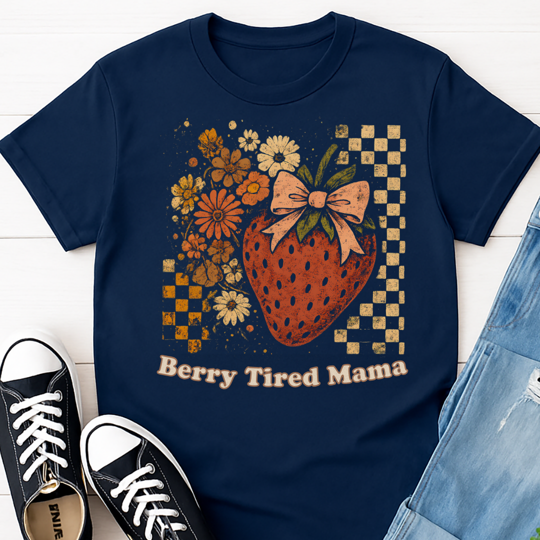 Berry Tired Mama Strawberry Floral T-shirt