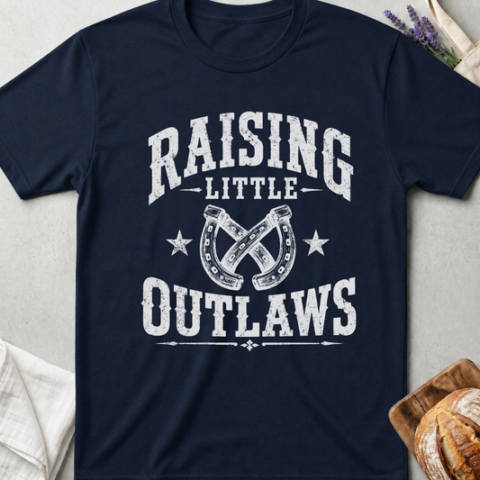 Raising Little Outlaws T-Shirt | Western Boy Mom Shirt