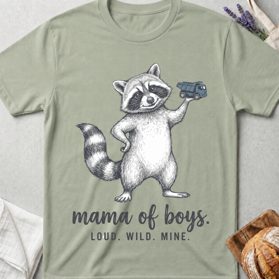 Mama of Boys Raccoon T-shirt | Loud Wild Mine Tee