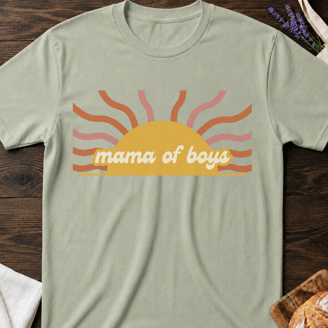Mama of Boys Retro Sunset T-shirt | Vintage Boy Mom Graphic Tee