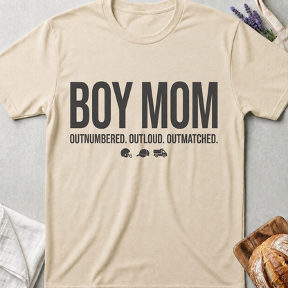 Boy Mom Shirt | Outnumbered Outloud Outmatched T-Shirt
