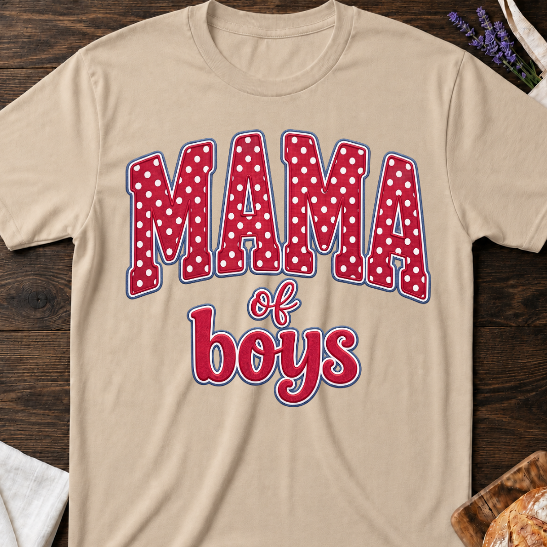 Mama of Boys T-Shirt - Playful Polka Dot Mom Tee