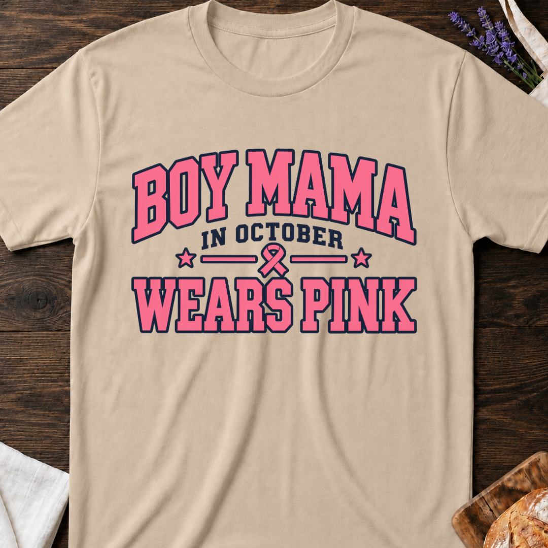 Boy Mama in October Wears Pink T‑Shirt