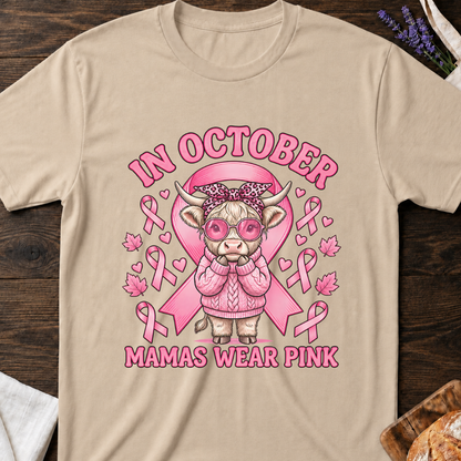 In October Mamas Wear Pink Highland Cow T-Shirt