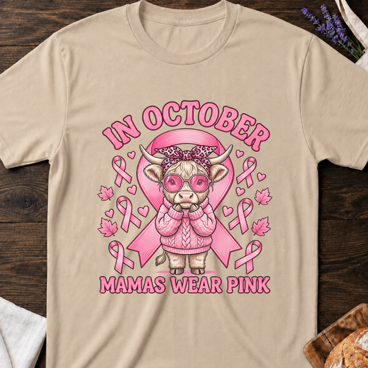 In October Mamas Wear Pink Highland Cow T-Shirt