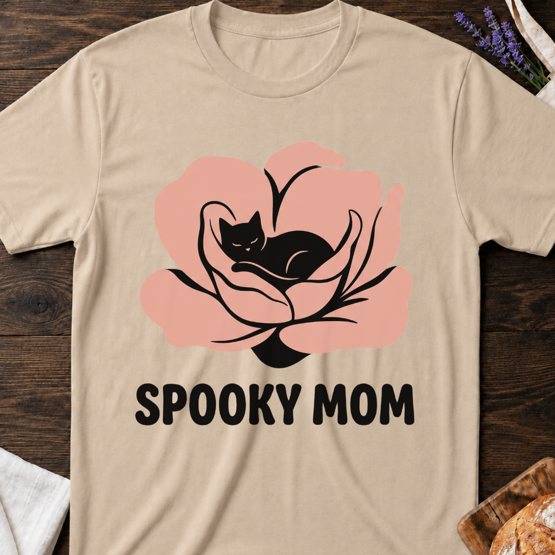Spooky Mom Black Cat Flower T-Shirt