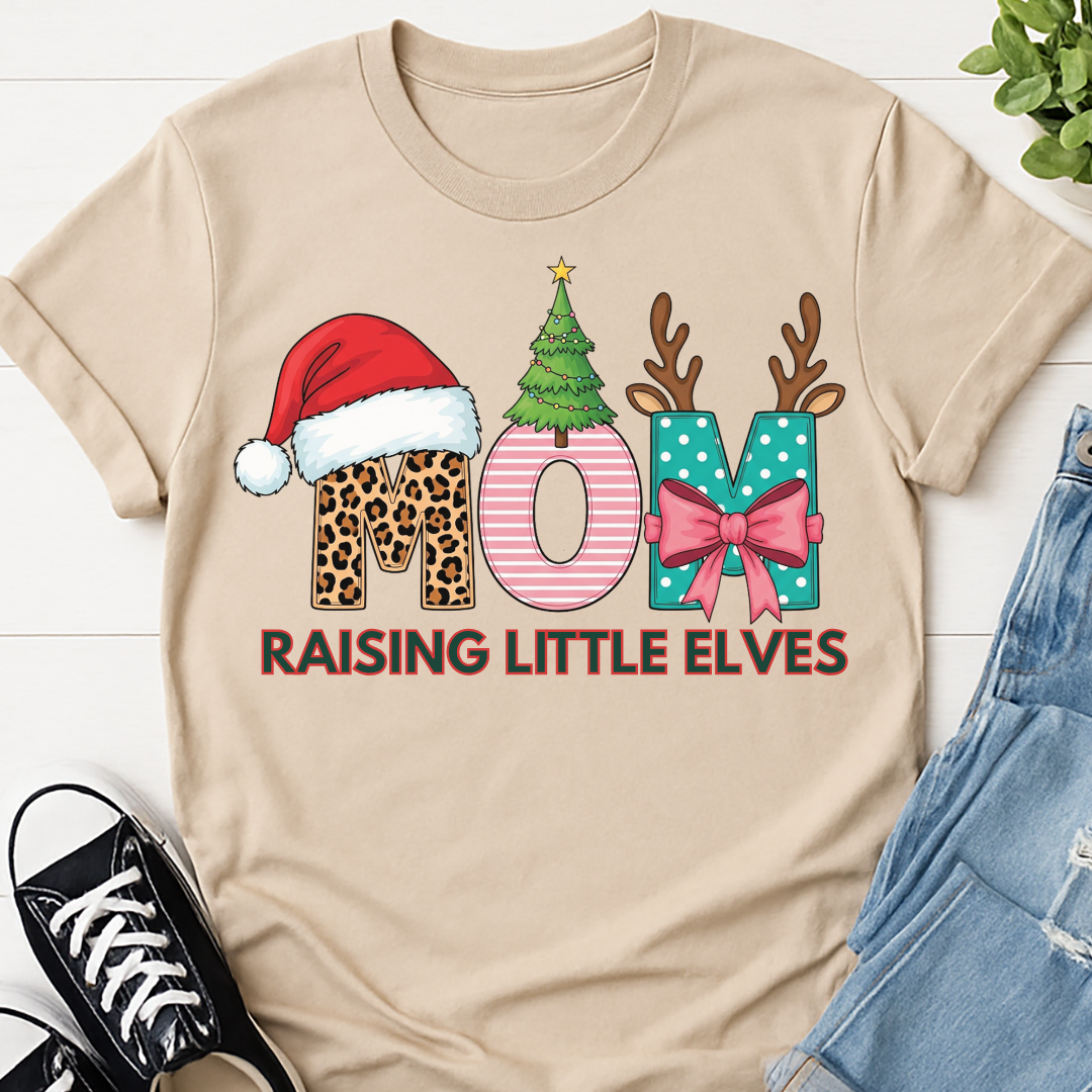 Mom Raising Little Elves Christmas T-shirt