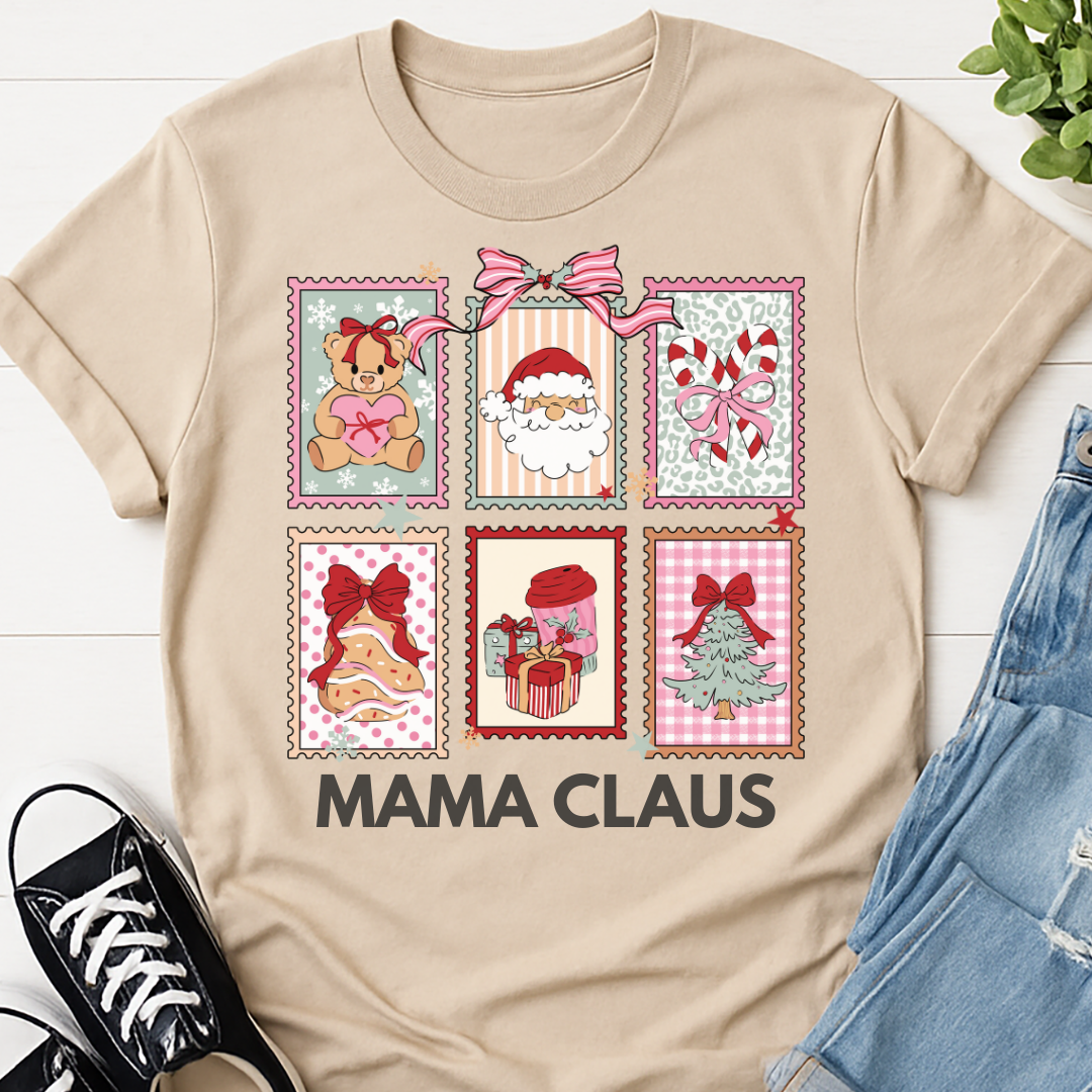 Mama Claus Stamps Christmas T-shirt