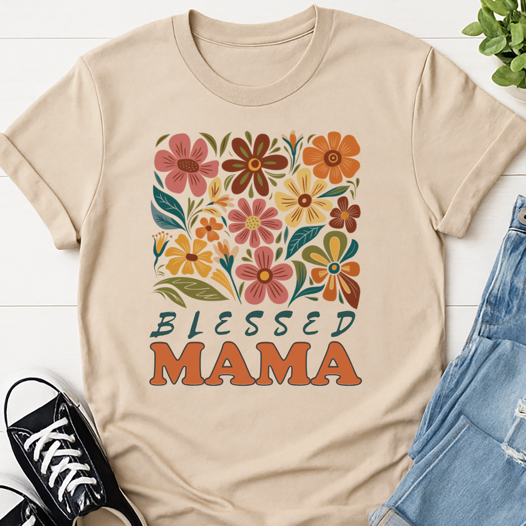 Blessed Mama Floral T-shirt - Faith Inspired Mom Tee