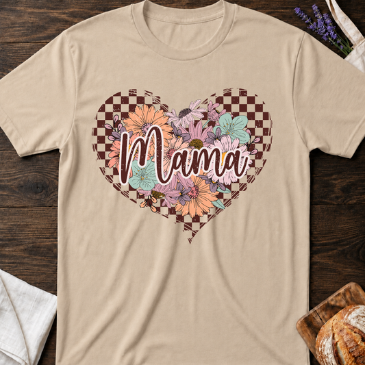 Checkered Floral Mama Heart T-shirt - Mom Shirt
