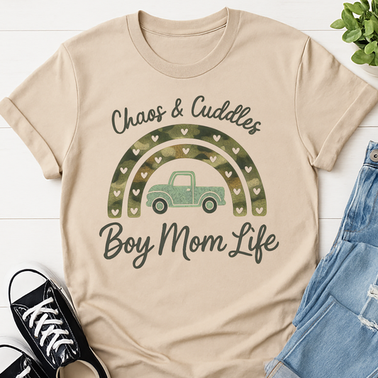 Chaos & Cuddles Boy Mom Life T-shirt