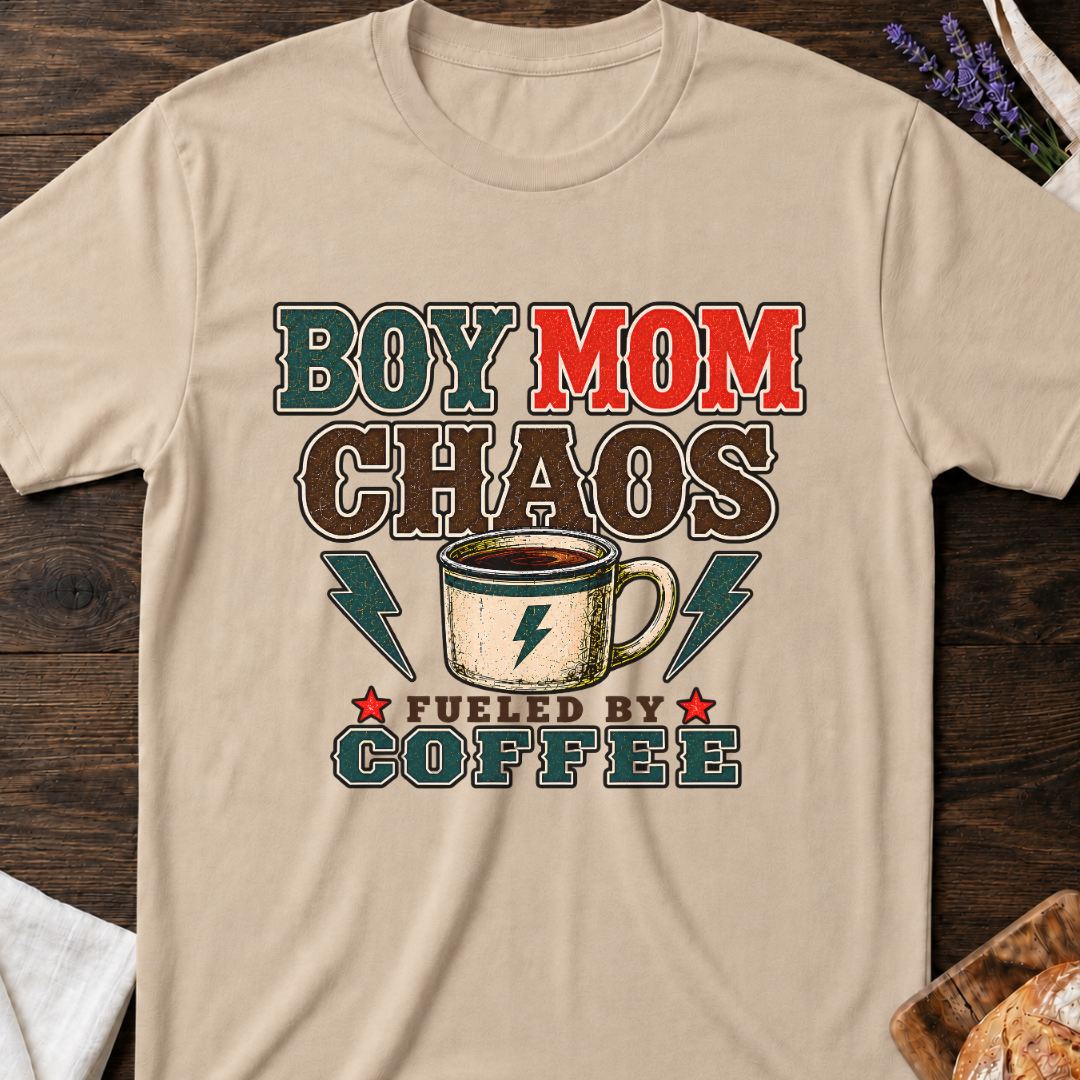 Coffee Chaos Boy Mom T-Shirt