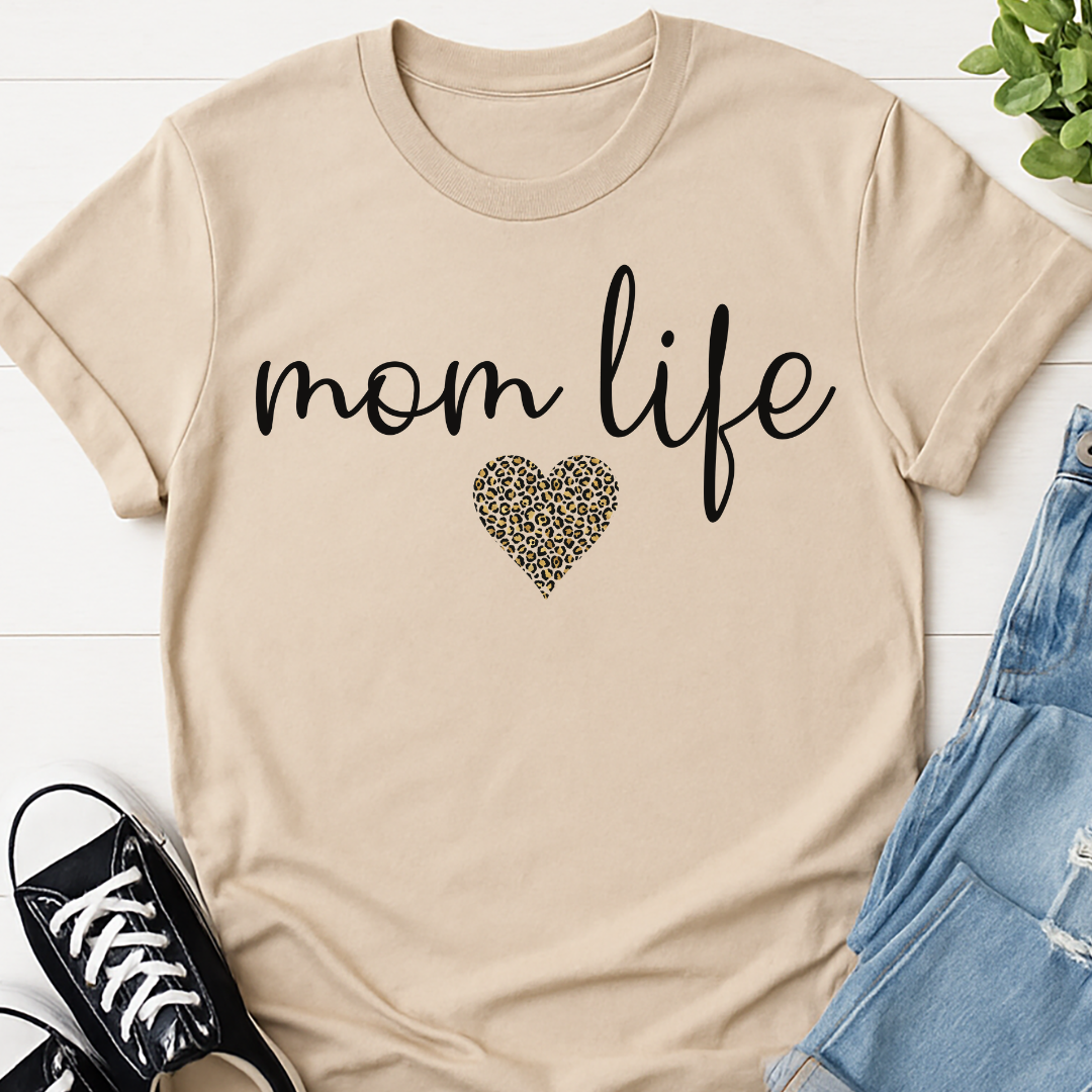 Mom Life Leopard Heart T-shirt - Cute Mama Tee