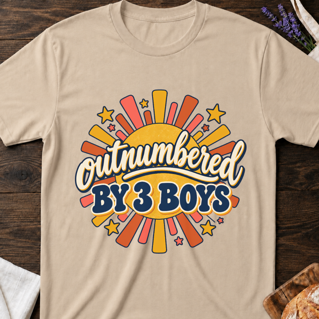 Outnumbered by 3 Boys T-Shirt - Retro Mom Shirt