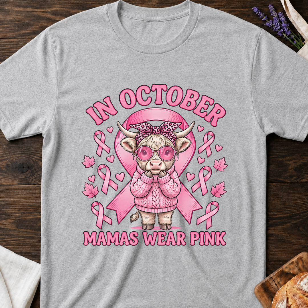 In October Mamas Wear Pink Highland Cow T-Shirt