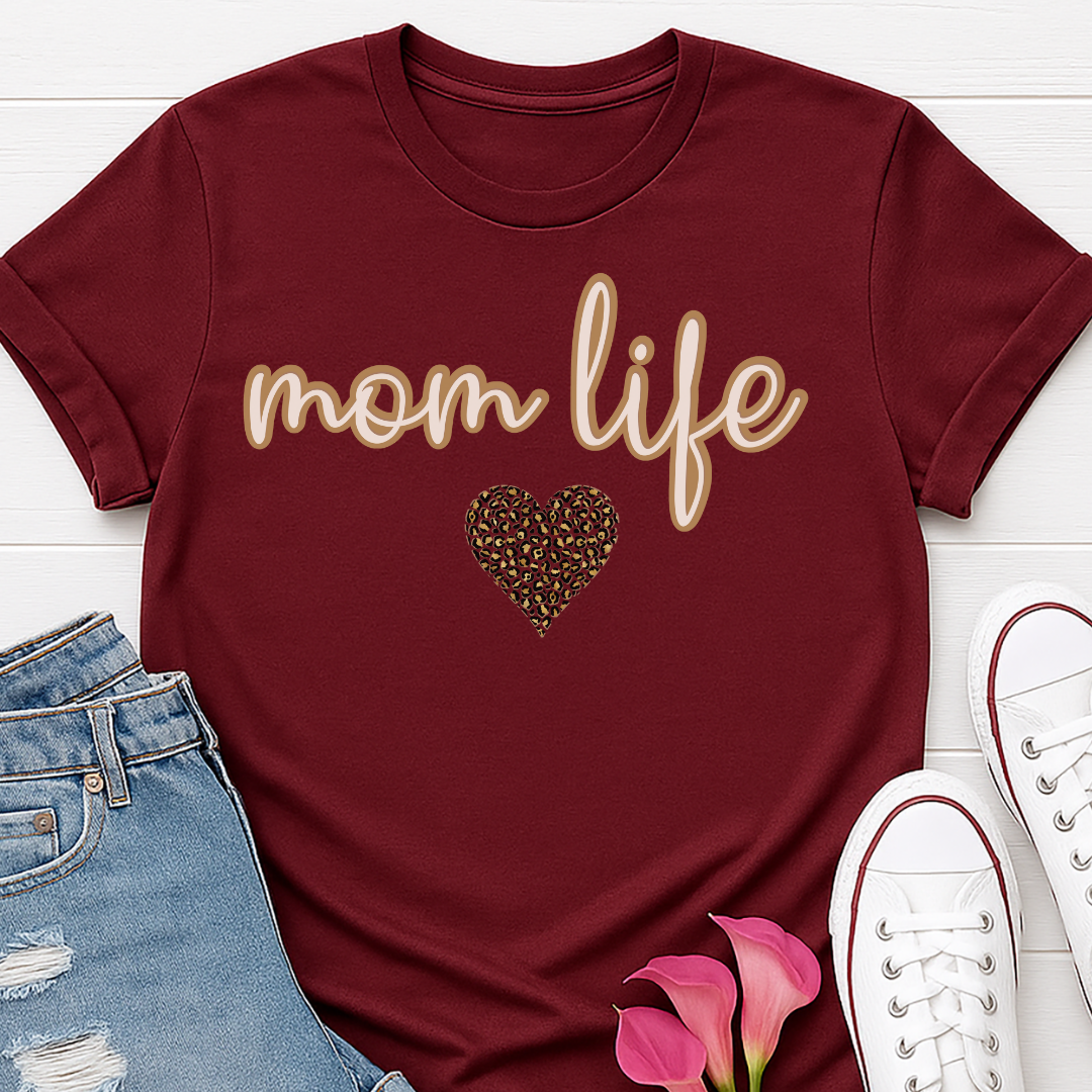 Mom Life Leopard Heart T-shirt - Cute Mama Tee