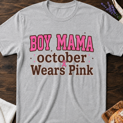 Boy Mama October Wears Pink T-Shirt