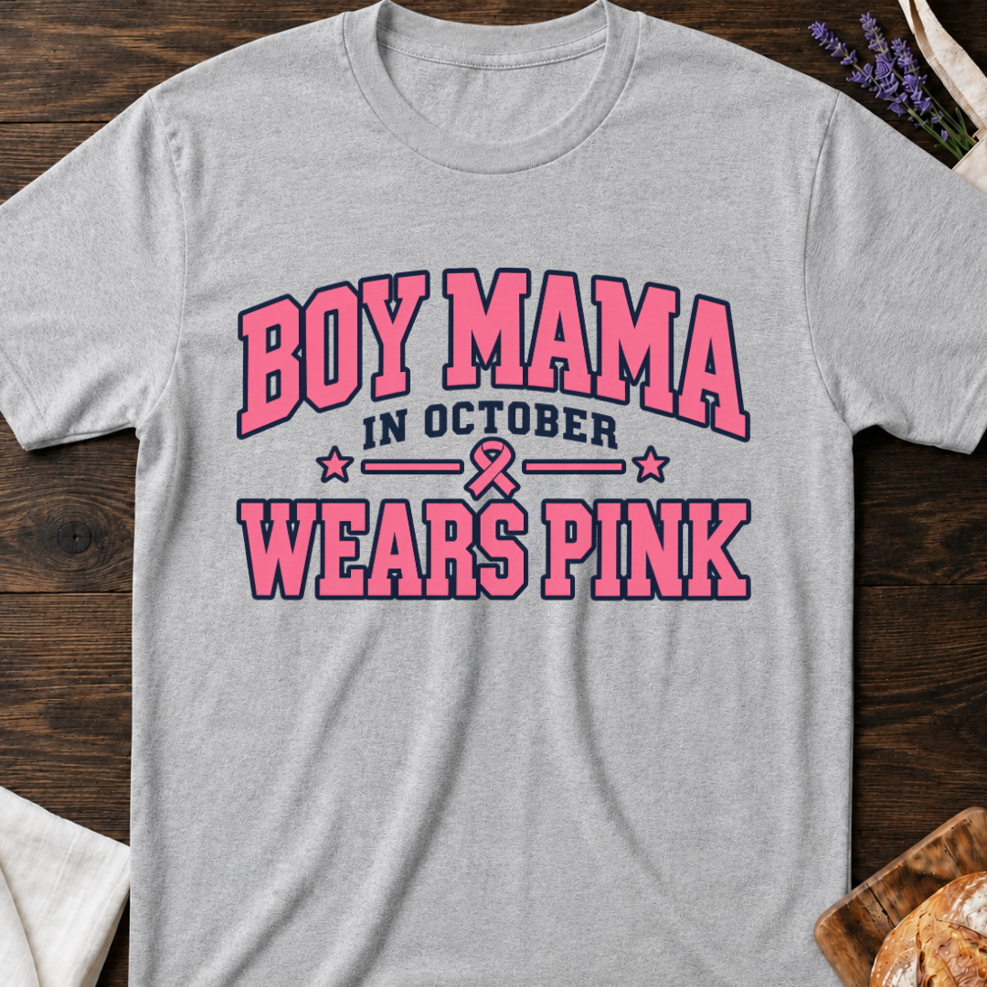 Boy Mama in October Wears Pink T‑Shirt